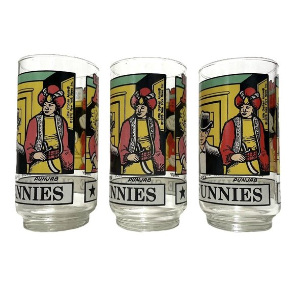 Vintage 1970s "The Sunday Funnies" Set of 3 Glass Tumbler Little Orphan Annie - Picture 4 of 8